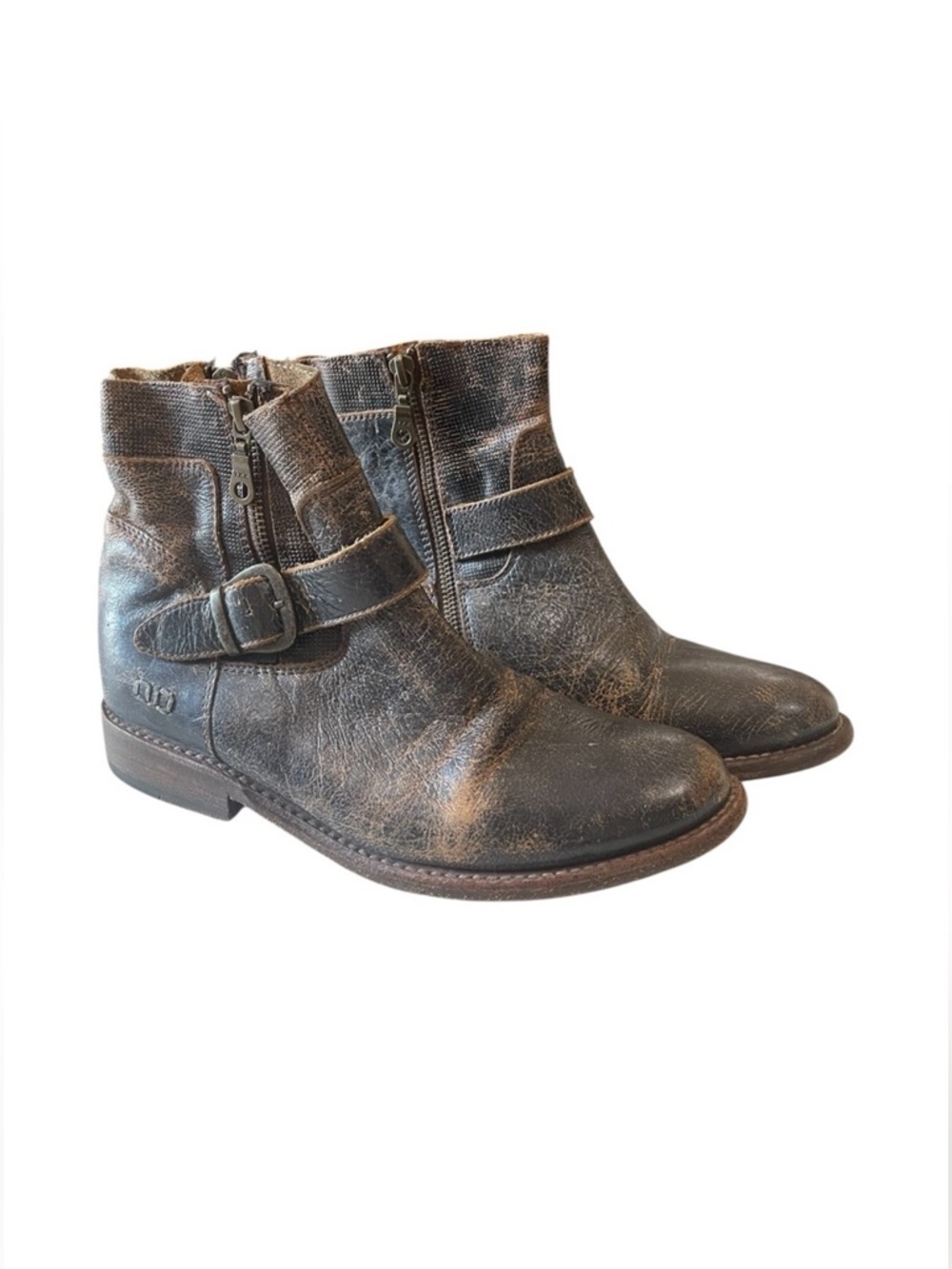 Bed Stu Distressed Black-brown Ankle Boots